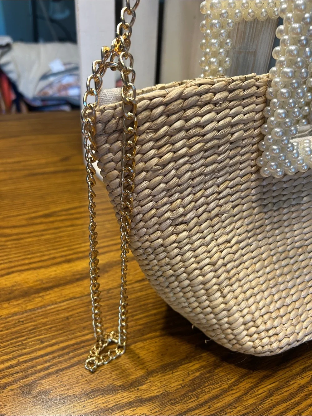 Isaac Mizrahi Pearl-Trim Woven Crossbody in Cream